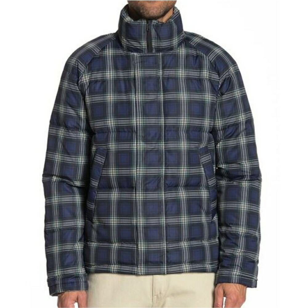 Slate & Stone Daniel Full Zip Puffer Blue Striped Plaid Jacket Size Large